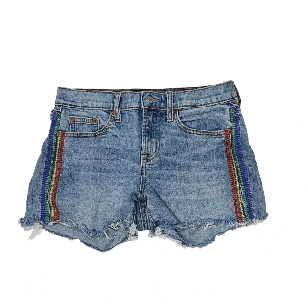GAP Embroidered Cut Off Jean Denim Shorts 24 R Blue Pride Casual Raw Edge